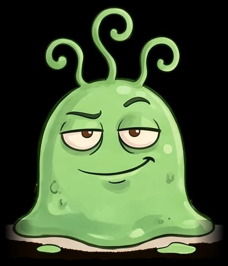 Germina, un pequeño germen verde con tres antenas rizadas y una sonrisa pícara