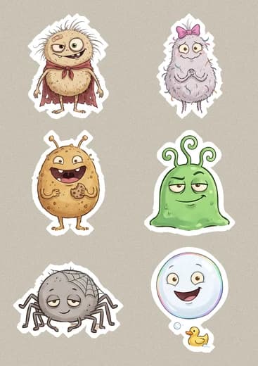 La hoja de stickers de la pandilla: Dust Mite y sus amigos de debajo de la cama